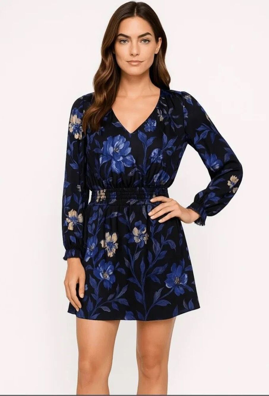 Ramy Brook Silk Milene Floral Long Sleeve Mini Dress Black Purple Small